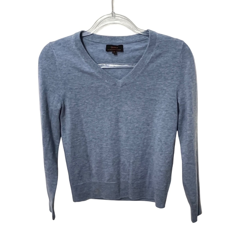 Quince Mongolian Cashmere V-Neck Sweater Womens XS Faded Denim Blue Knit Top
